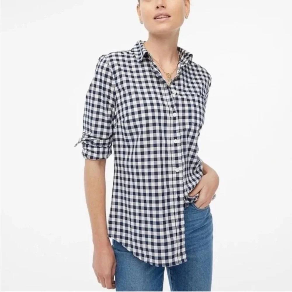 J. Crew The Perfect Shirt Gingham Blue White Plaid Checker Button Down Shirt XXS